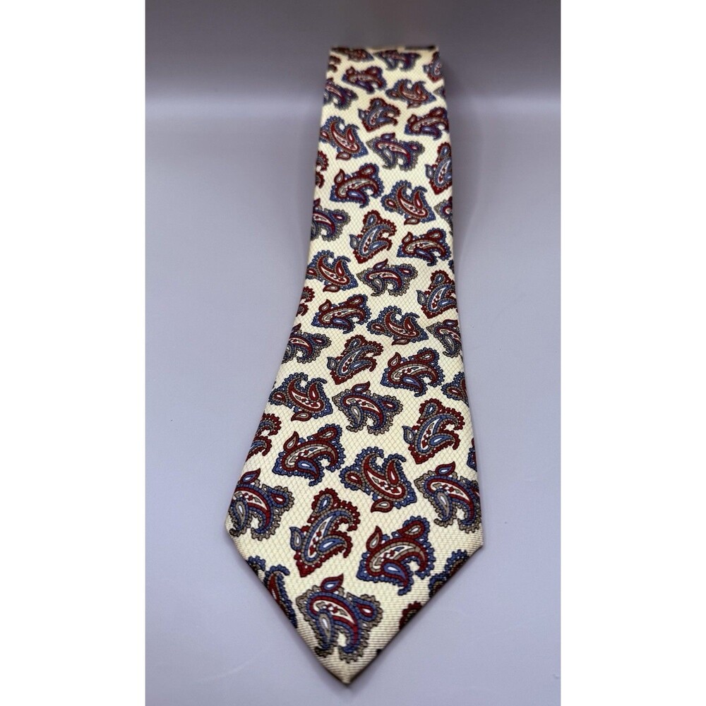 Men's Vintage Kuppenheimer Paisley Print Yellow Tie 100% Silk Made in Italy